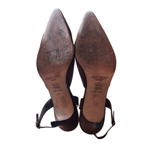 Jimmy Choo Brown Slingback Heels Vintage 1990's Pointed Toe - Picture 6 of 9